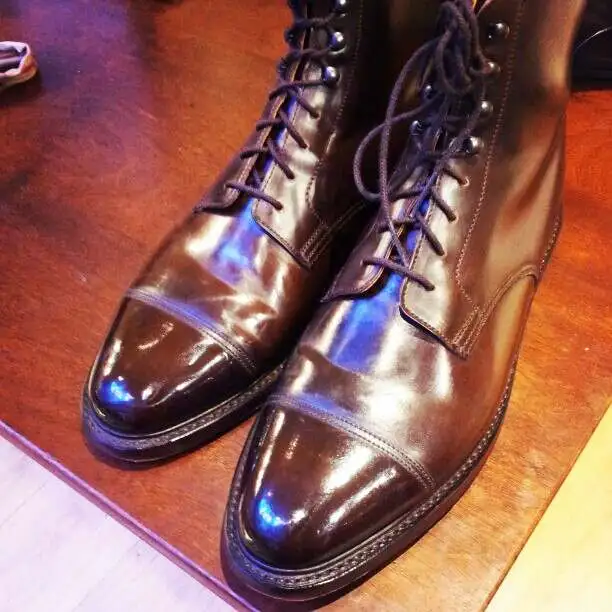 Two cordovan boots, above and below, with two very different creasing patterns...both good leather, one C&J, one VASS