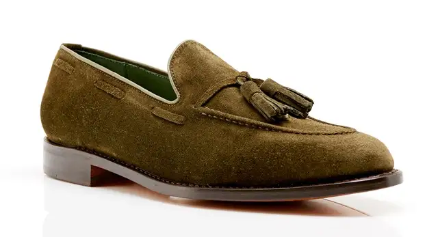 Kimber-Shoes green suede tassel loafers