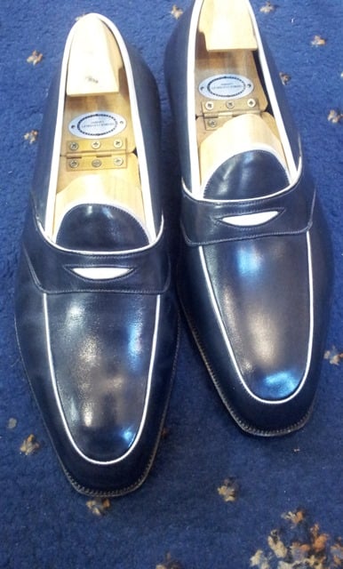 George Cleverley Bespoke navy loafers