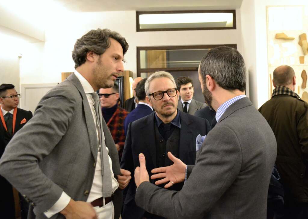 Tony Gaziano exchanging ideas with Pierre Corthay and Francois Pourcher. Picture courtesy of Permanent Style