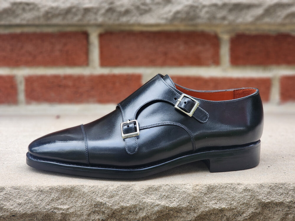 side profile, black calf monkstraps