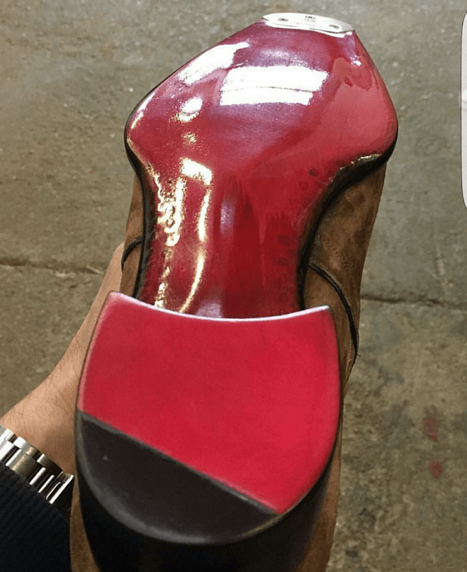 red leather sole with wood pegging in the waist