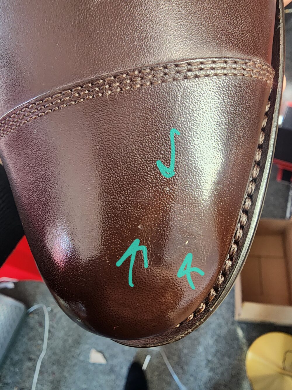 natural insect bites on leather, can be found in lower price point dress shoes