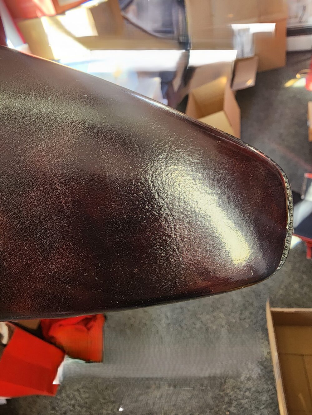 large vein in toe - sign of lower quality leather used and pricepoint acceptance