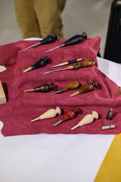 One awl by Phil Norsworthyn all top three placed shoemakers will receive. He shared also had a small spot on Catella's table where he displayed his tools