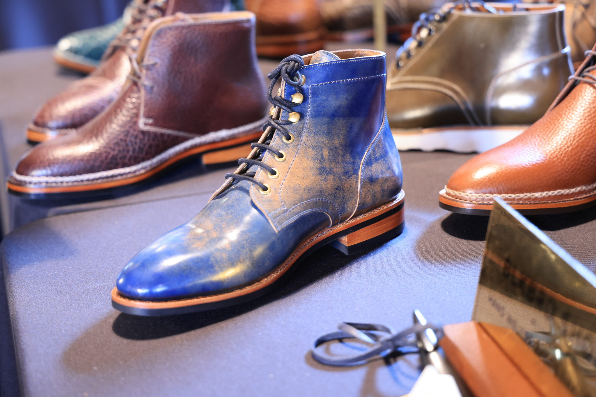 Blkbrd Blue Marbled Cordovan Derby boots