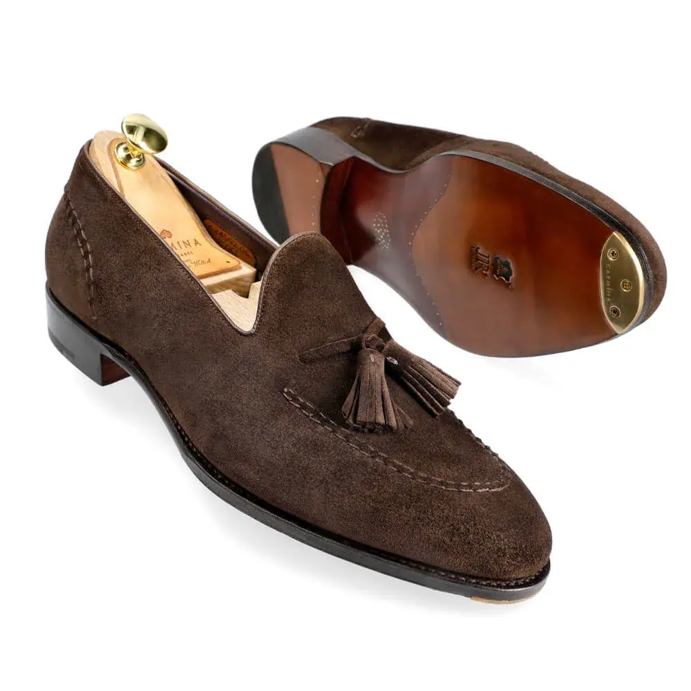 brown suede tassel loafers Carmina