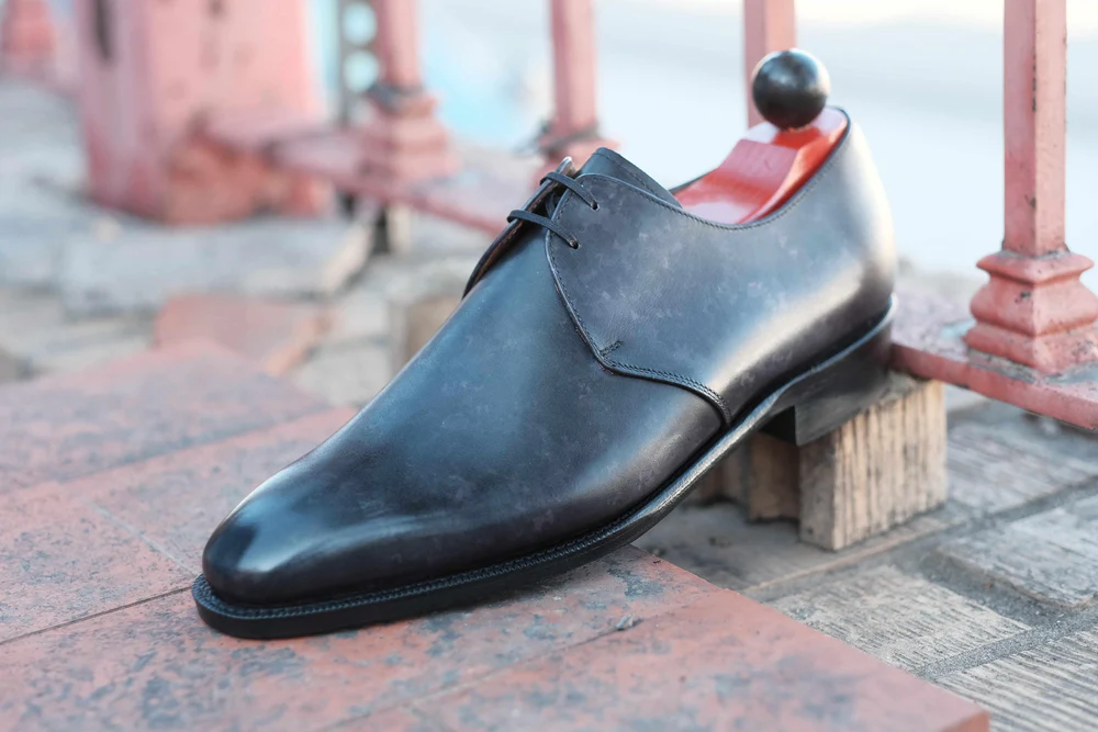 Grey marble patina derby shoes in the J.FitzPatrick Consolidation Sale