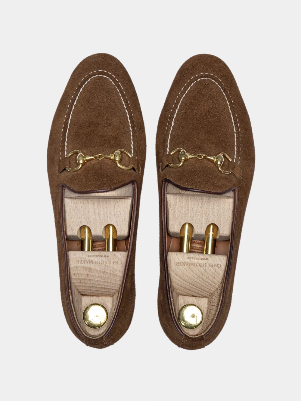 CNES Brown suede bit loafers with gold-tone hardware 
