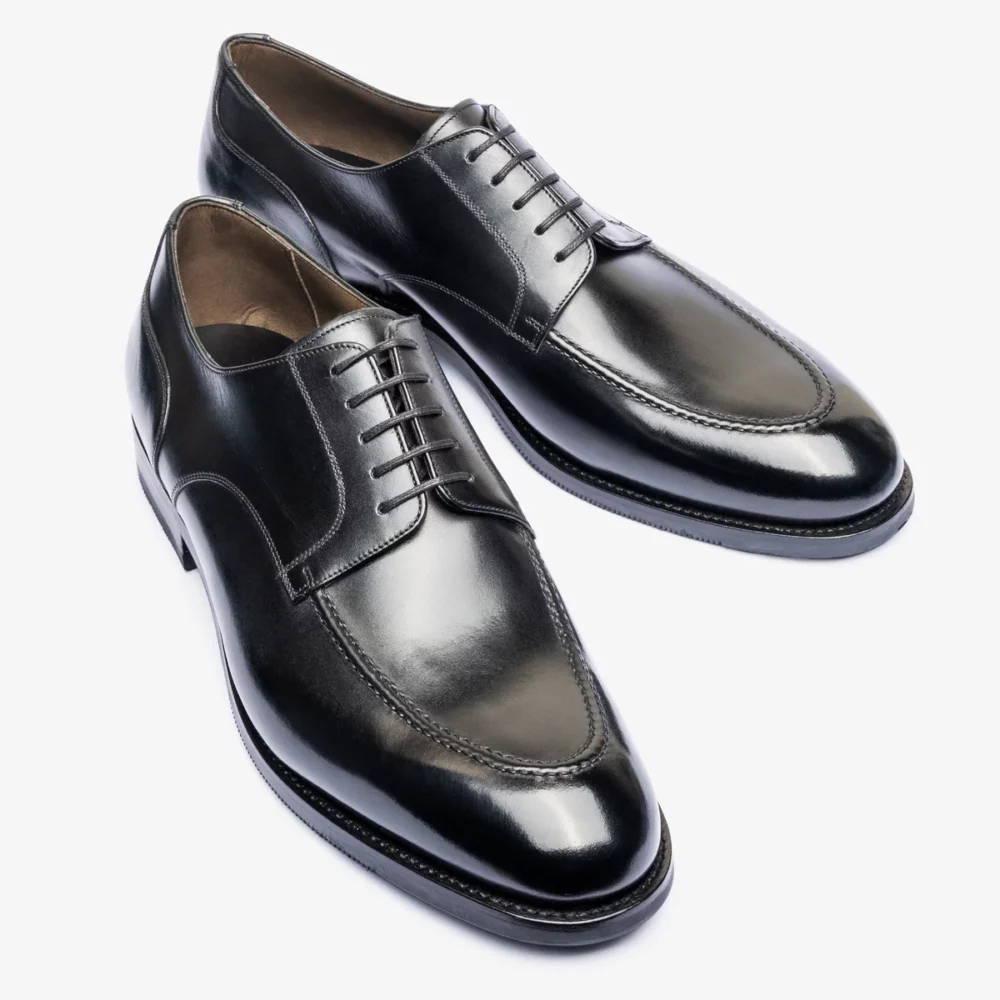 Two pairs of polished black leather dress shoes with a lace-up design.