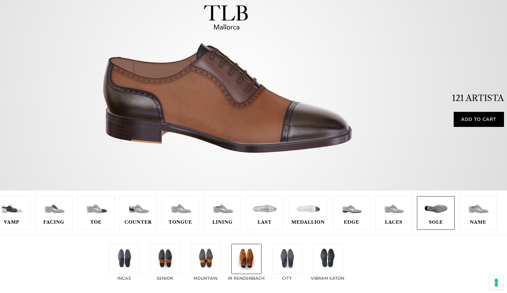 A brown leather dress shoe with a dark brown toe cap and decorative stitching.