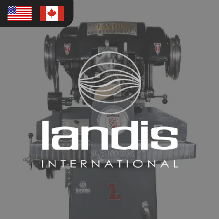 A vintage black Landis sewing machine with a circular logo and the text "landis INTERNATIONAL" below.
